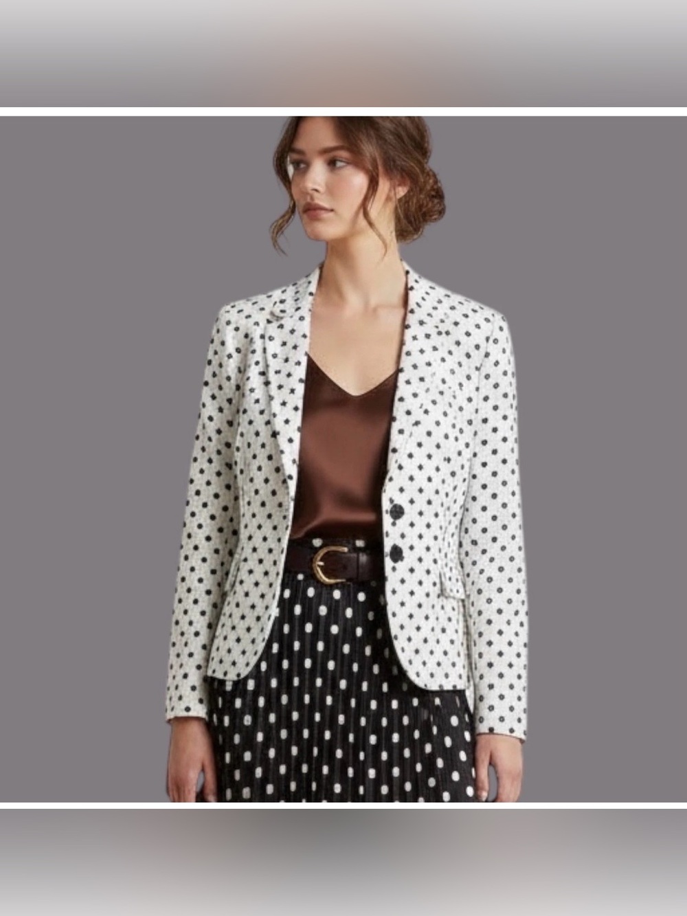 J. Crew Schoolboy Linen Polka Dot Preppy White Navy Blazer Size 6